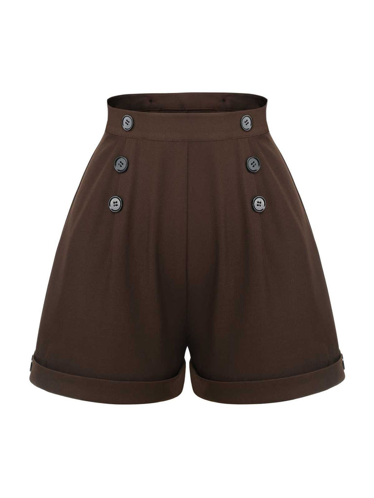 Tiefbraun 1940er Knöpfe Latzhose Shorts