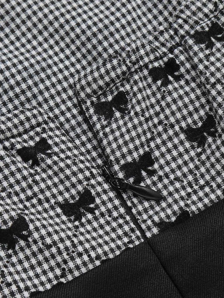 Schwarz 1950er Bogen Button Patchwork Träger Romper