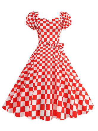 1950er Puffärmel Schnürung Swing Kleid