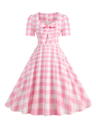 Blassrosa 1950er Vintage Sweetheart Fliege Swing Kleid