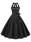 1950er Polka Dot Fliege Halter Swing Kleid