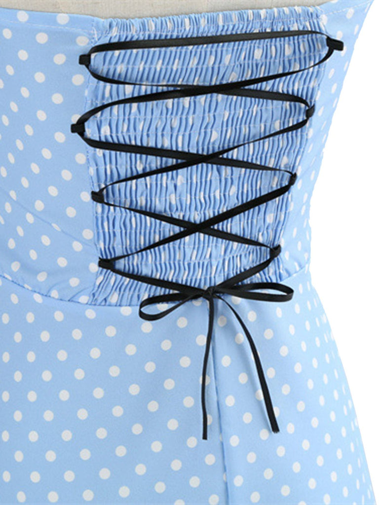 1950er Polka Dot Fliege Halter Swing Kleid