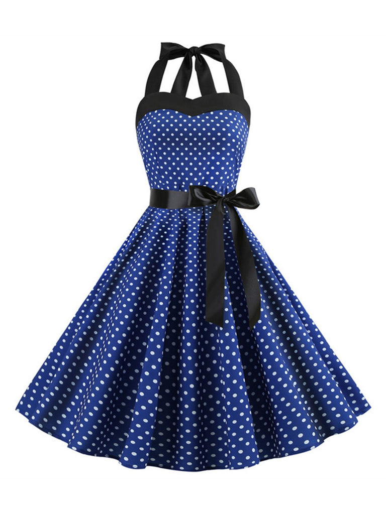 1950er Polka Dot Fliege Halter Swing Kleid