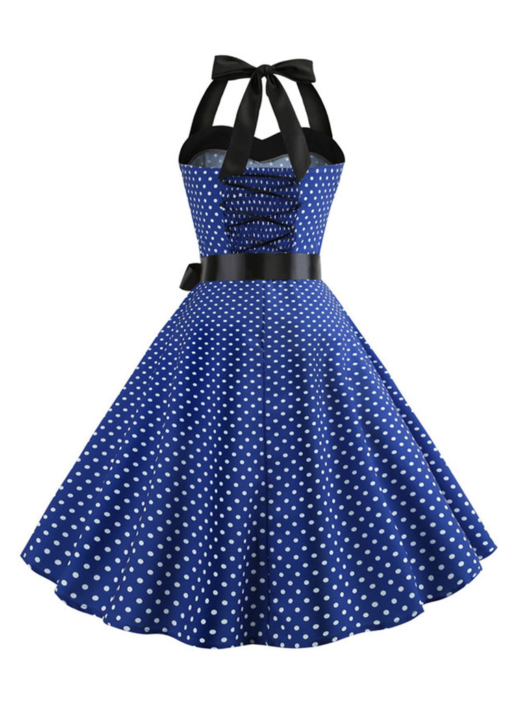 1950er Polka Dot Fliege Halter Swing Kleid