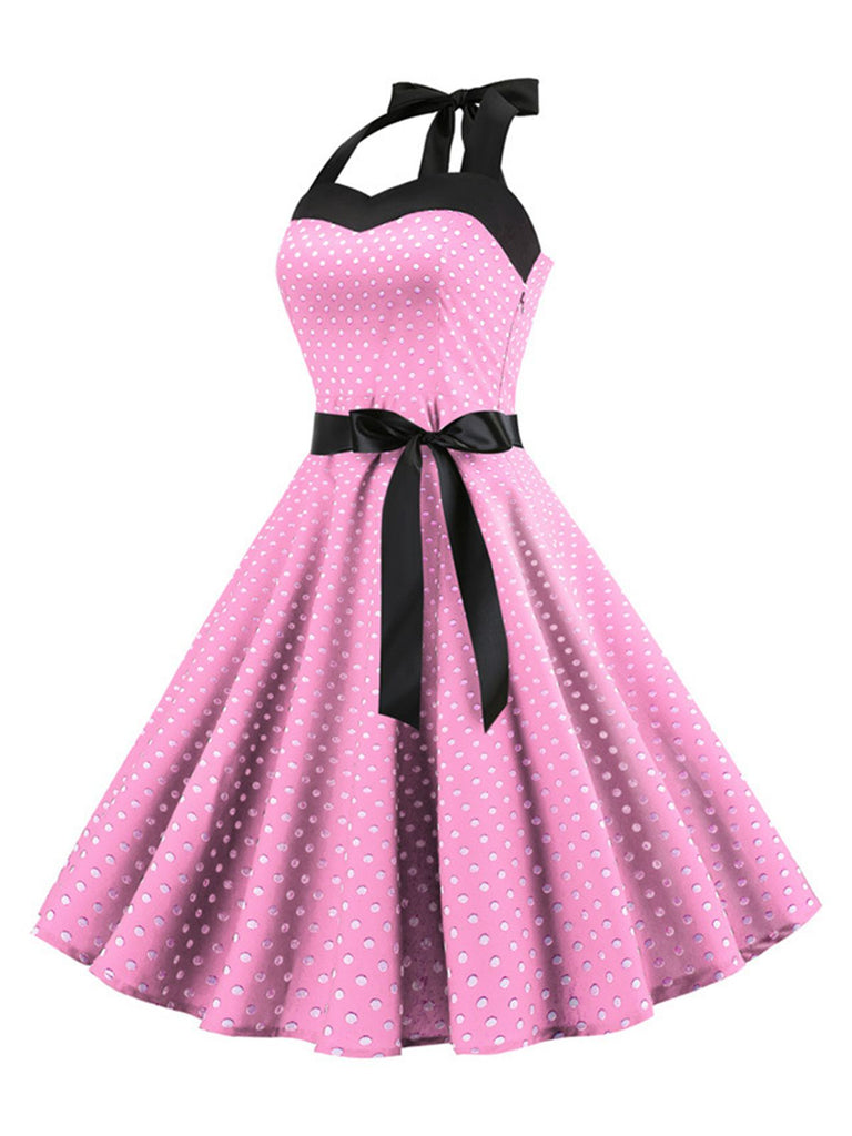 1950er Polka Dot Fliege Halter Swing Kleid