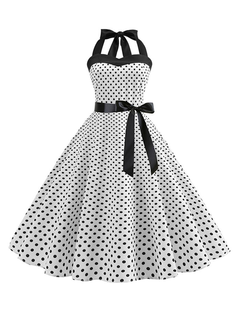 1950er Polka Dot Fliege Halter Swing Kleid