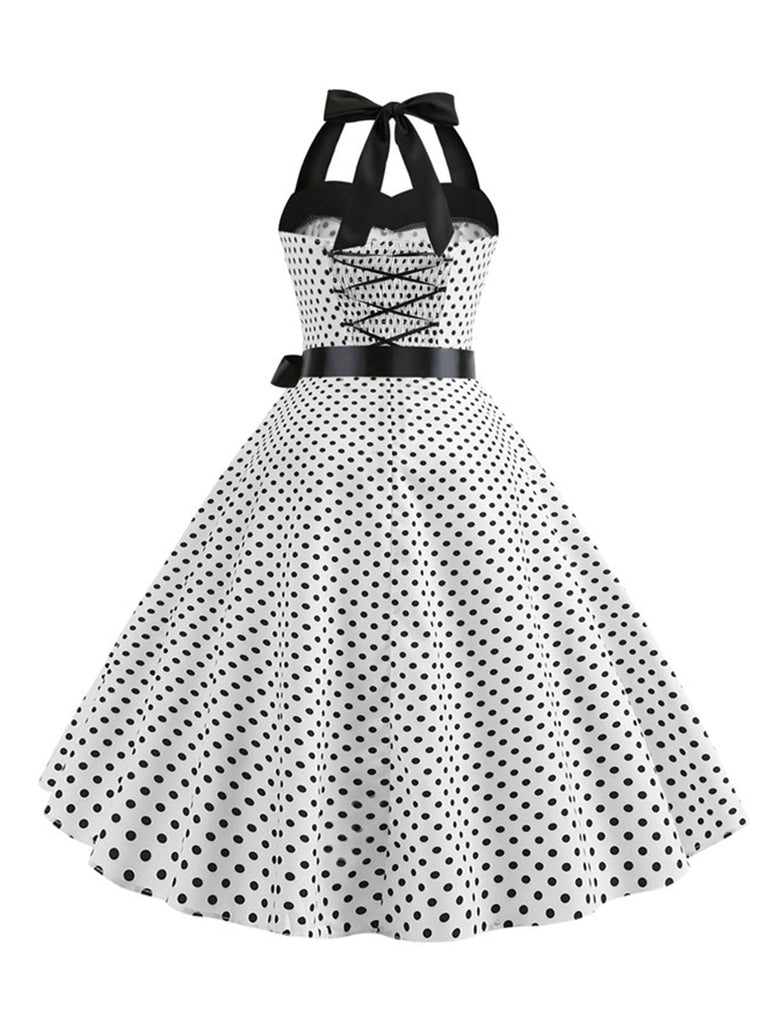 1950er Polka Dot Fliege Halter Swing Kleid