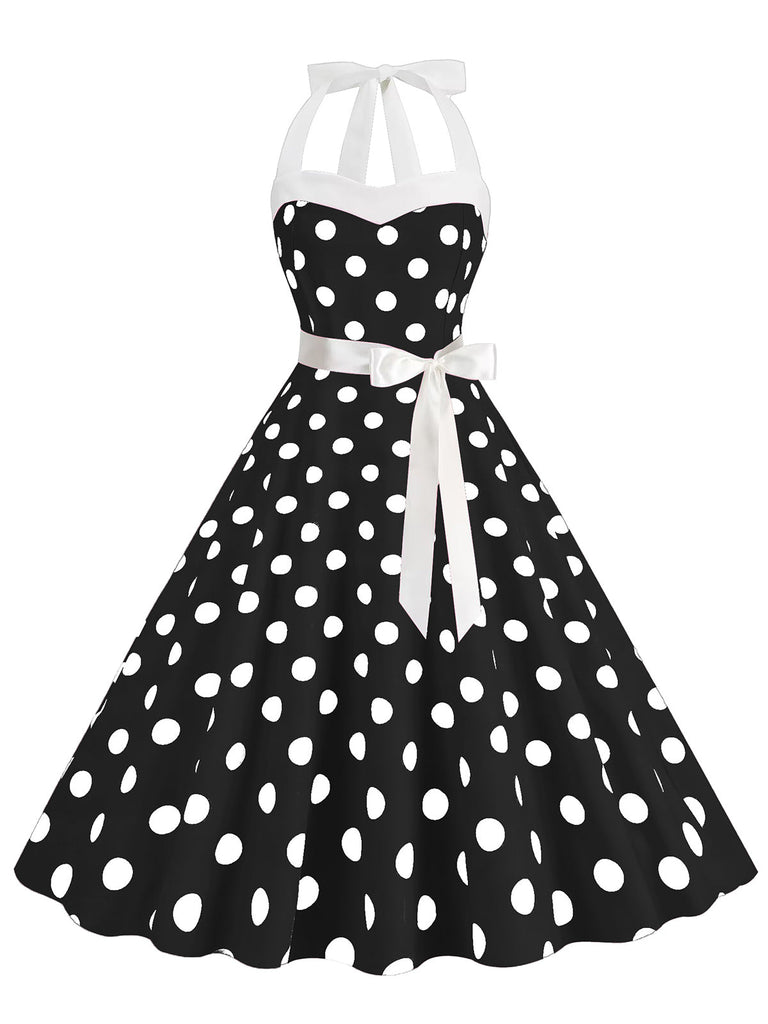 1950er Polka Dot Haltergürtel Swing Kleid
