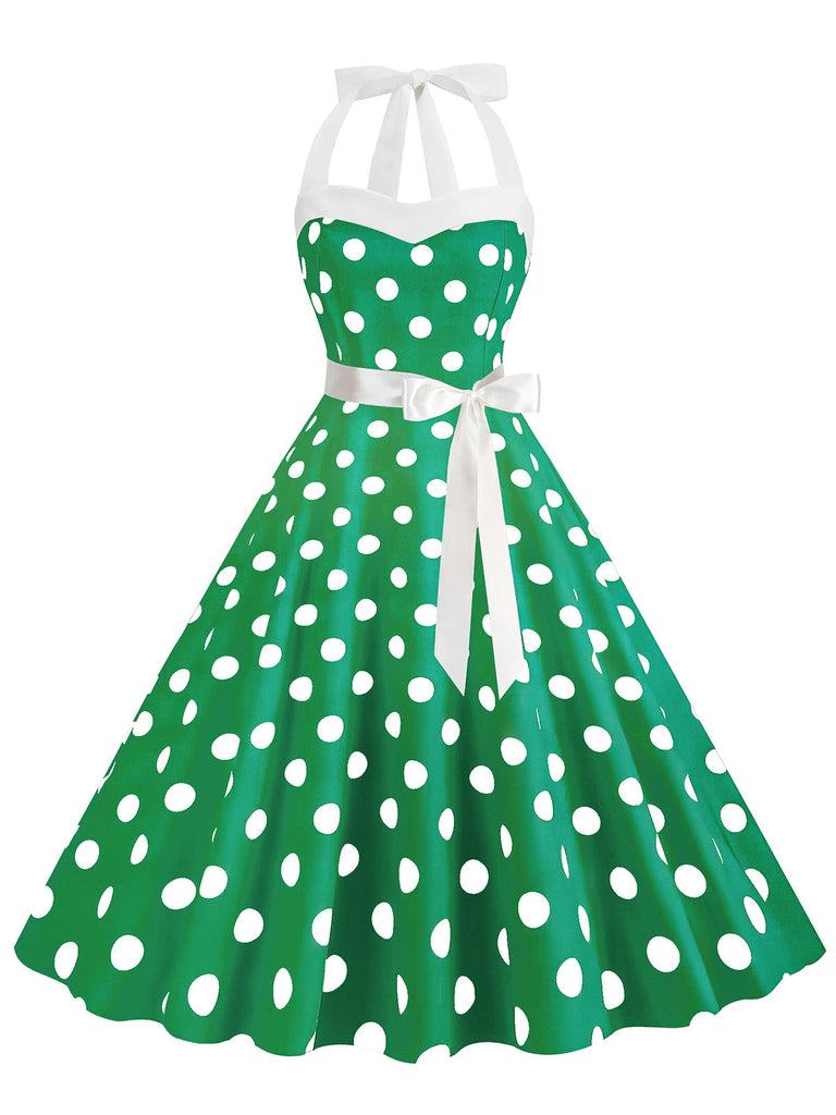 1950er Polka Dot Haltergürtel Swing Kleid