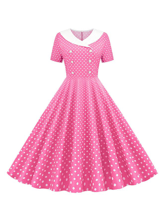 1950er Polka Dot Patchwork Revers Kleid