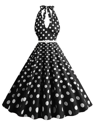 1950er Halter Polka Dot Print Swing Kleid