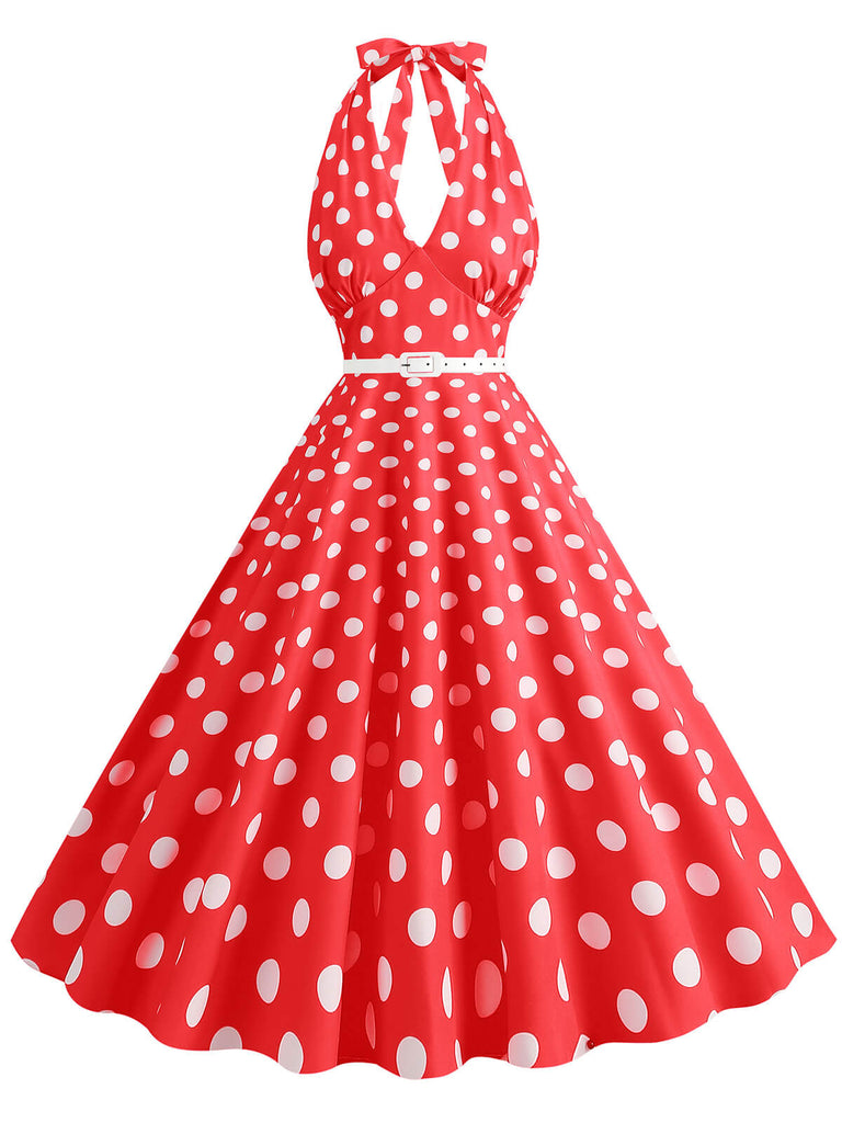 1950er Halter Polka Dot Print Swing Kleid