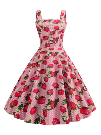 1950er Riemen Strawberry Polka Dots Ärmelloses Kleid