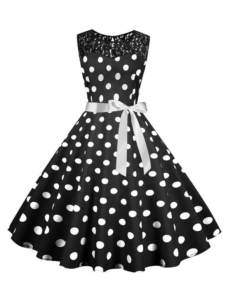 1950er Polka Dot Spitze Patchwork Kleid