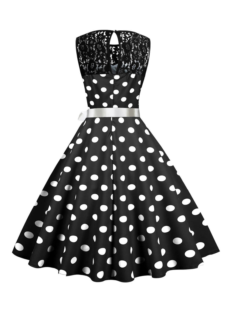 1950er Polka Dot Spitze Patchwork Kleid