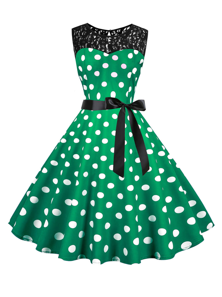 1950er Polka Dot Spitze Patchwork Kleid