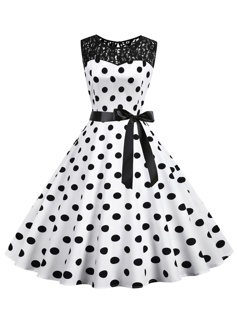 1950er Polka Dot Spitze Patchwork Kleid