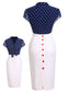 Blau & Weiß 1960er Polka Dot Langen Ärmeln Kleid