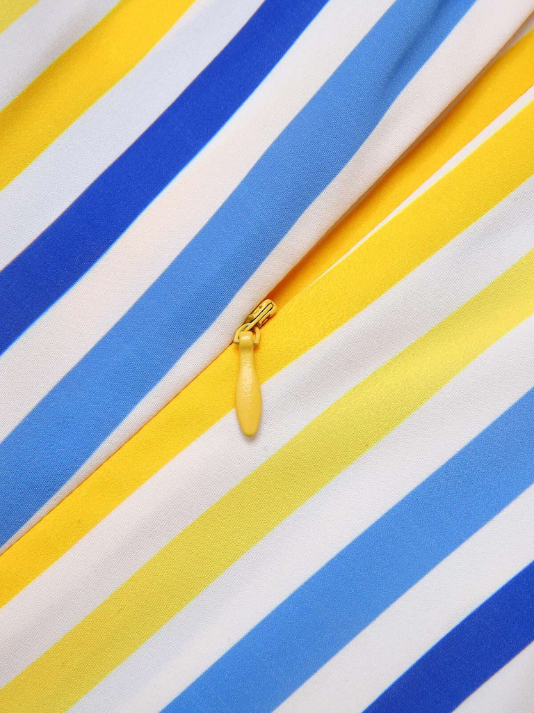 [Vorverkauf] 1950er Gelb Weiß Blau Gestreifter Revers Strampler