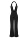 Schwarz 1930er Halter V-Ausschnitt Tiefem Jumpsuit