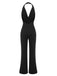 Schwarz 1930er Halter V-Ausschnitt Tiefem Jumpsuit