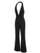 Schwarz 1930er Halter V-Ausschnitt Tiefem Jumpsuit