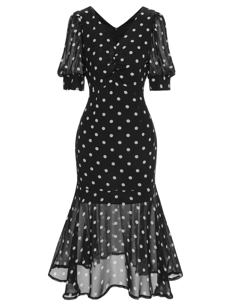 Beige 1930er Polka Dot Meerjungfrauenkleid