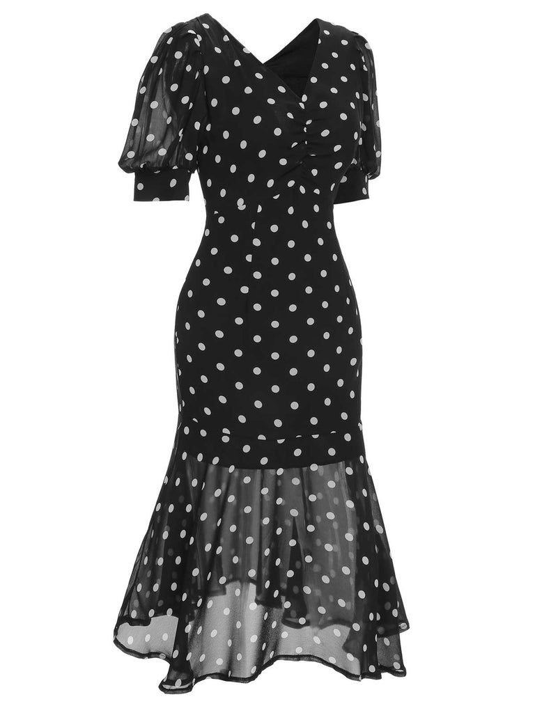 Beige 1930er Polka Dot Meerjungfrauenkleid