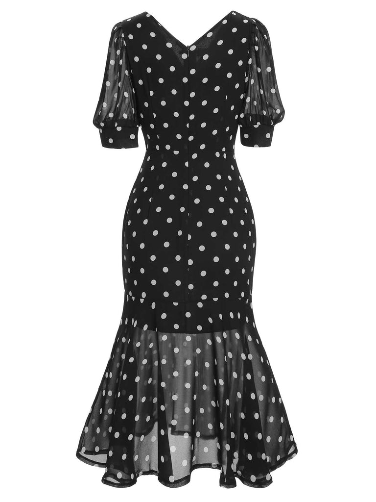 Schwarz 1930er Polka Dot Meerjungfrauenkleid