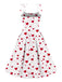 [Übergröße] Weiß 1950er Hearts Dots Schulterriemen Kleid