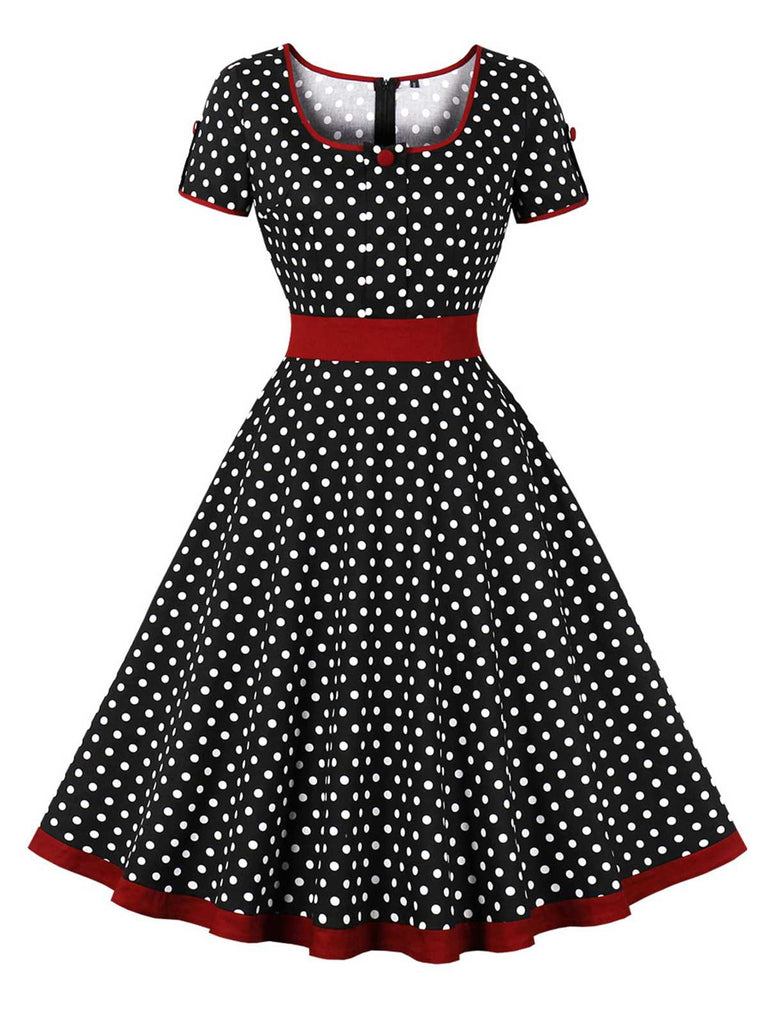 1950er Kontrast Polka Dot Geknöpftes Kleid