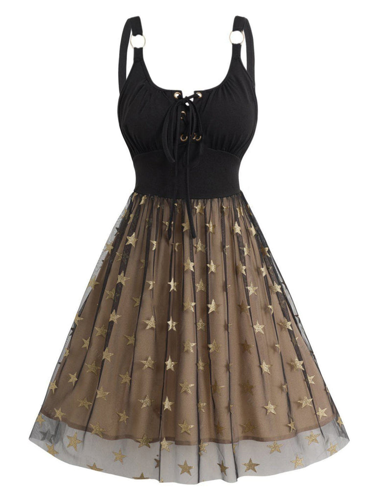 1950er Träger Mesh Stars Schnürkleid