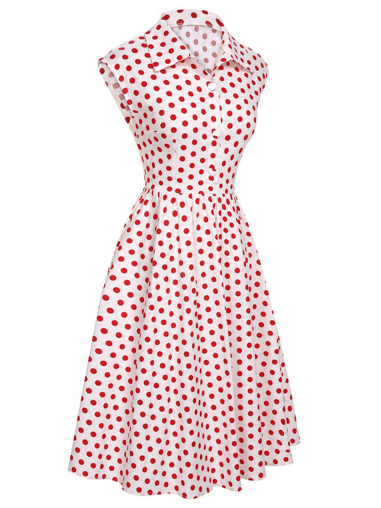 1950er Revers Polka Dots Ärmelloses Kleid