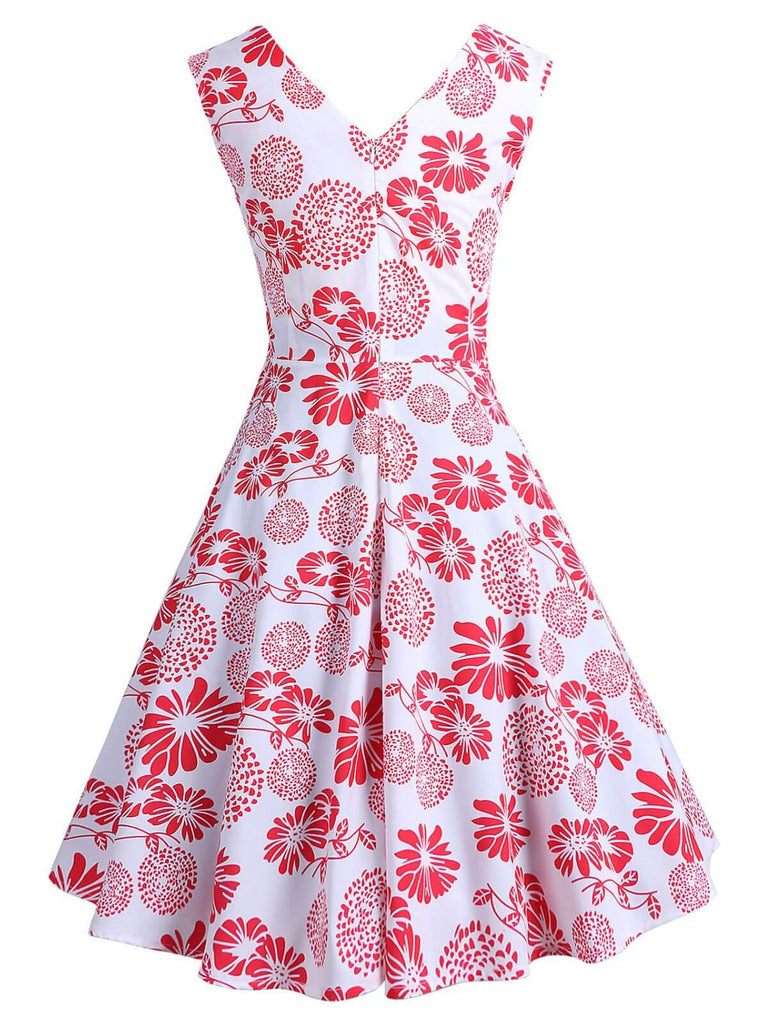 1950er V-Ausschnitt All Over Print Swing Kleid
