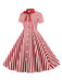 1950er Bogen Gestreiftes Kragen Punkten Swing Kleid