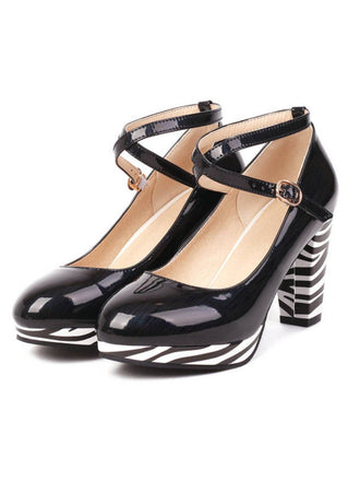 Zebra Patchwork Chunky High Heels Schuhe
