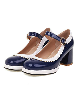 Blau Mary Jane Patchwork High Heels Schuhe