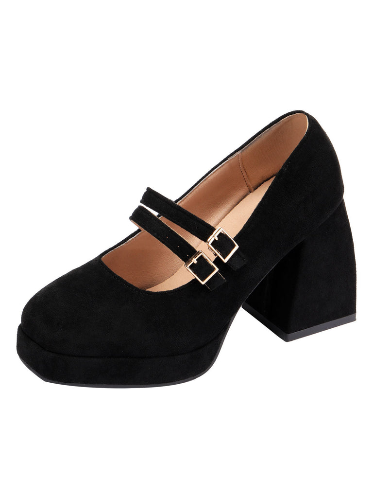 Black Vintage Velvet Tapered Mid Heels Shoes