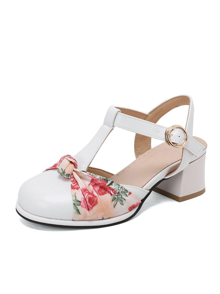 Vintage Schuhe mit Blumenmuster und T-Schnalle