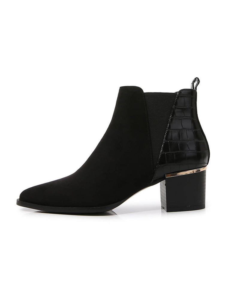 Schwarze Matte Obermaterial Chunky Heel Chelsea Stiefel