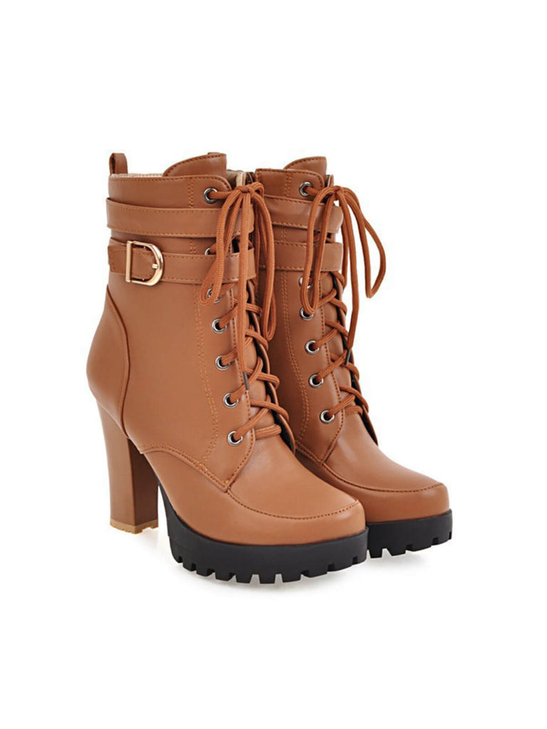 Leder High Top Chunky Heel Martin Stiefel