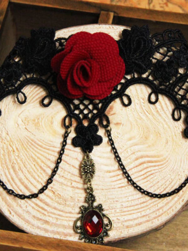 Halloween 3D Rose Blume Spitze Halskette