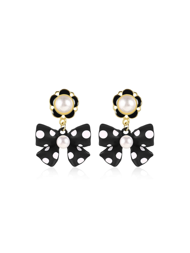 Retro Polka Dots Bow Pearls Ohrringe