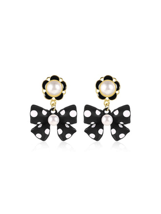 Retro Polka Dots Bow Pearls Ohrringe