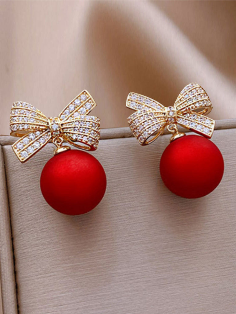 Rote Weihnachtsschleife Diamant-Ohrringe