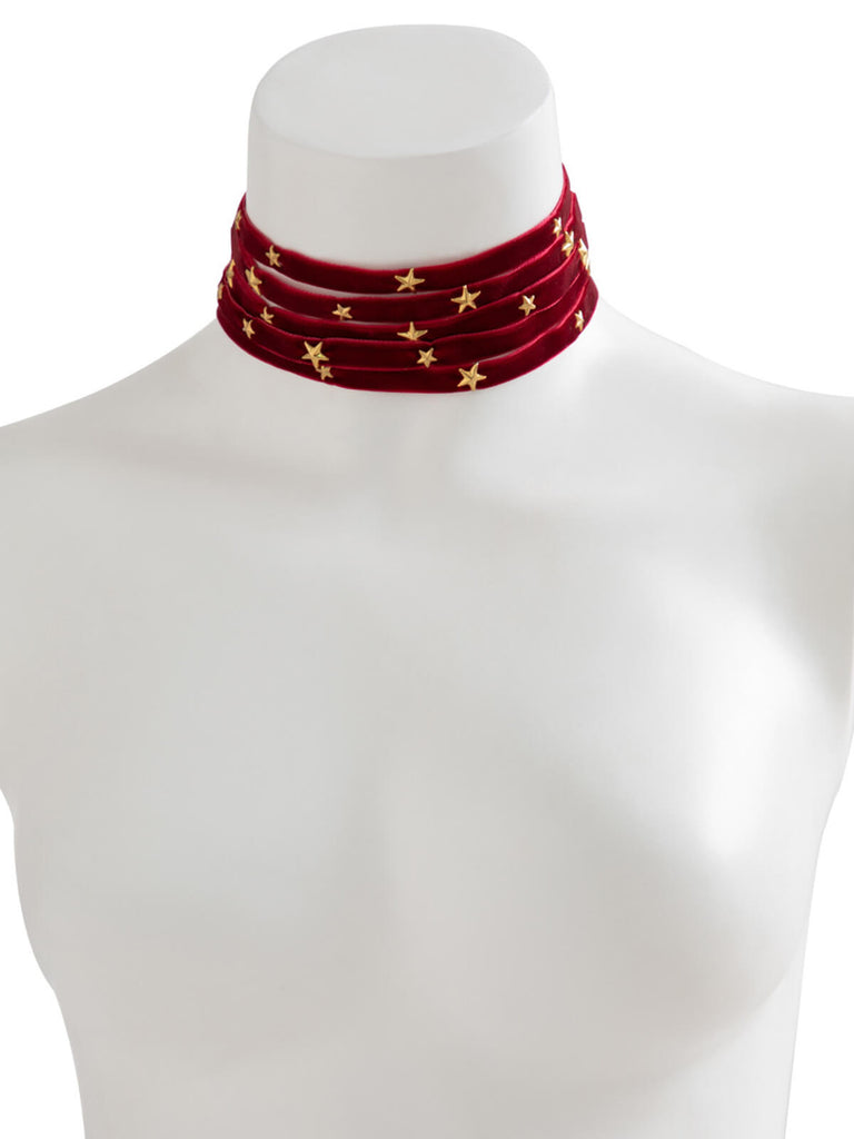 Burgunderfarbener Weihnachtsstern Breite Halskette aus Samt