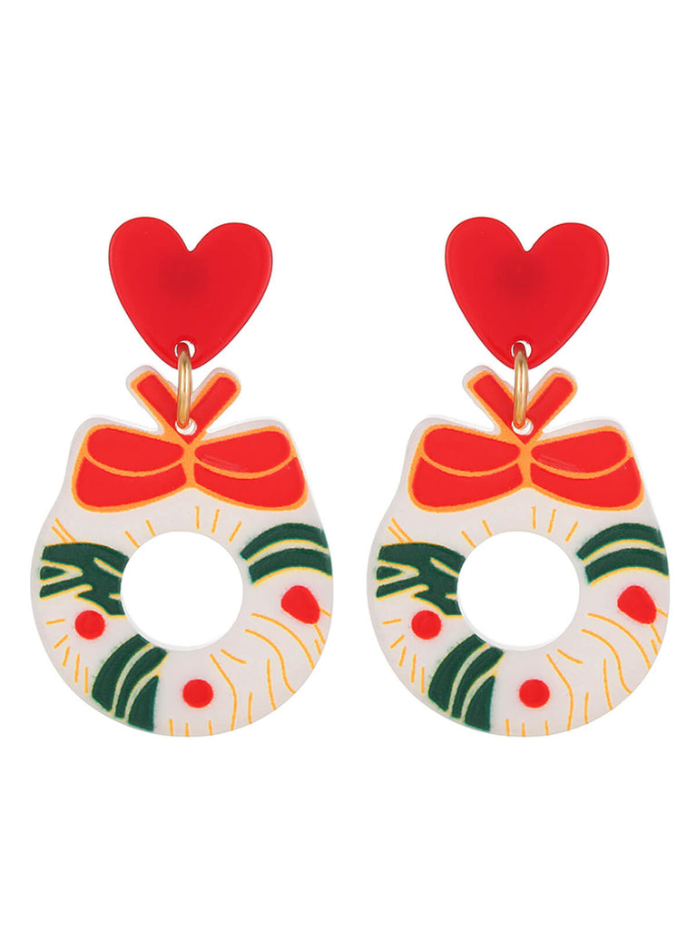 Vintage Christmas Elements Heart Stud Earrings