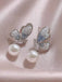 Hellblau Kristall Schmetterling Perlenohrringe