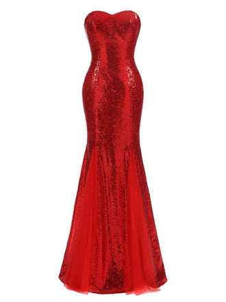 [Vorverkauf] Rot 1930er Vintage Pailletten Trägerlos Kleid