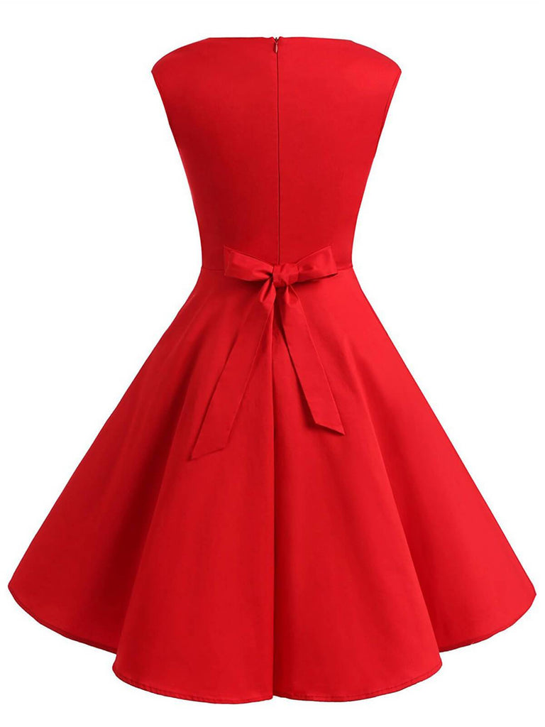 ROT 1950ER BOW VINTAGE SWING PARTY KLEID